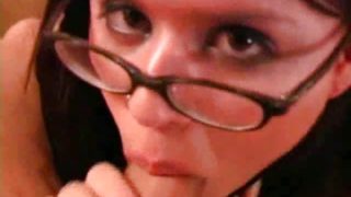 Blowjob from cute teenage amateur blowjob slut in glasses 1